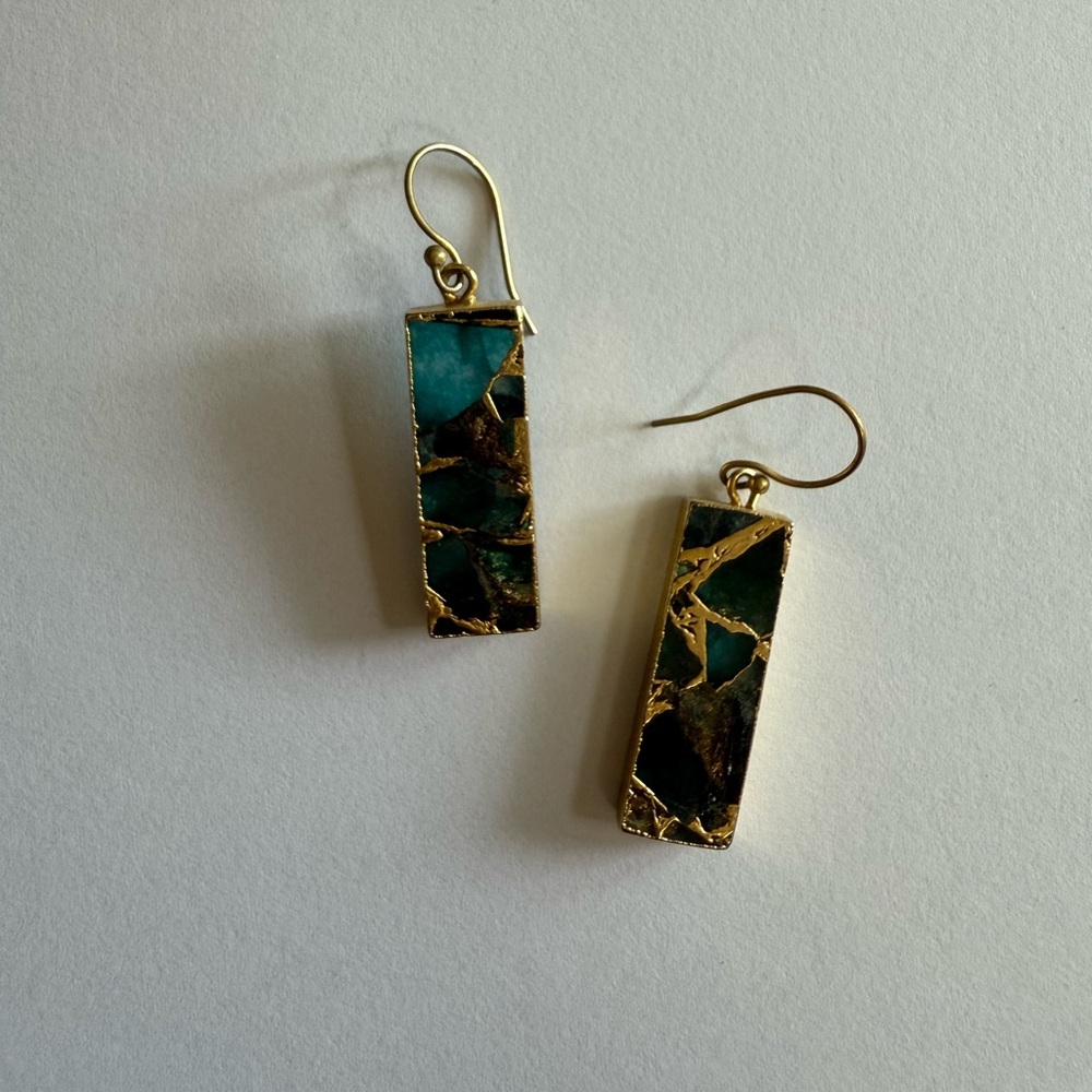 SAACHI Gemstone Rectangle Mojave Earrings - Dark Cyan - Picture 6 of 7
